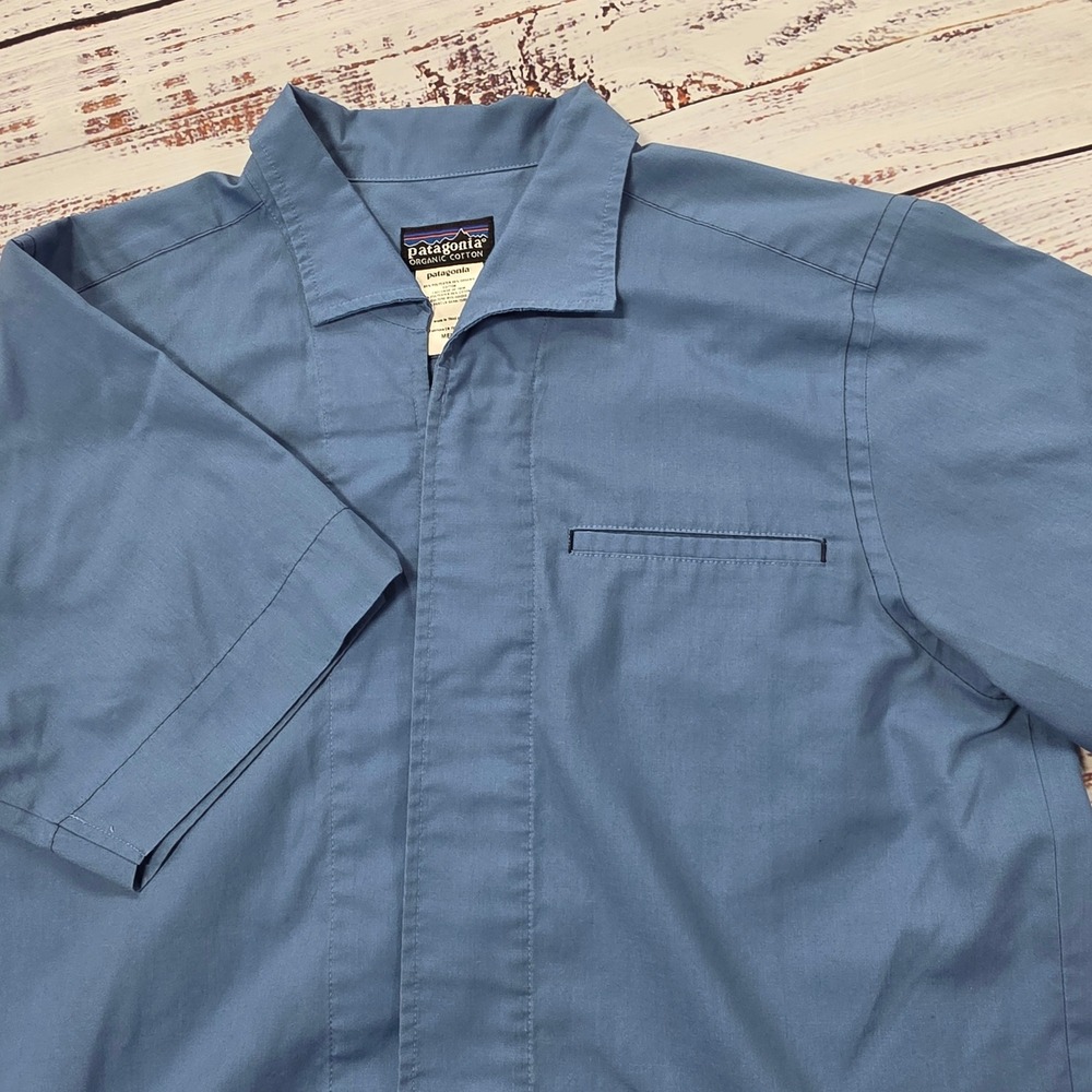 Patagonia Button Up Shirt Mens S Blue Excellent Organic Cotton Short Sleeve